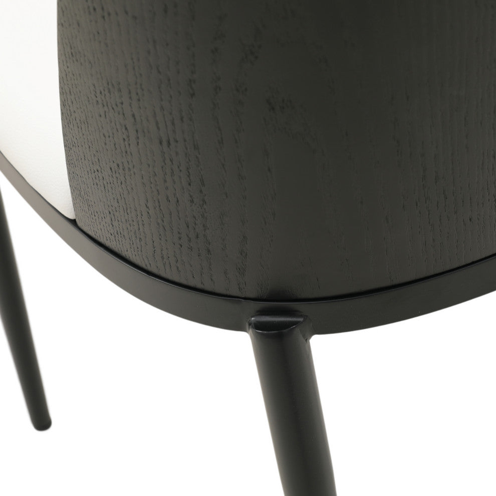 LeisureMod Tule Dining Side Chair With Upholstered Seat and Steel Frame, Black/White