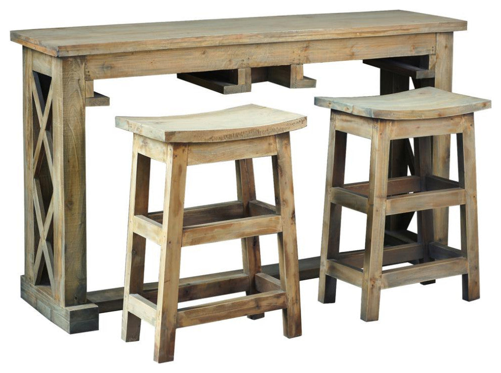 Cottage 60 Rectangular Narrow Counter Height 3 Piece Dining Table Set