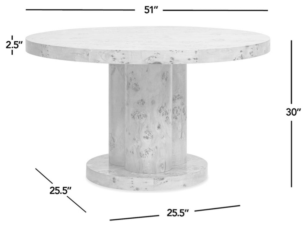 Nebula 51" Japandi Burl Wood Round Dining Table, Warm Natural Brown