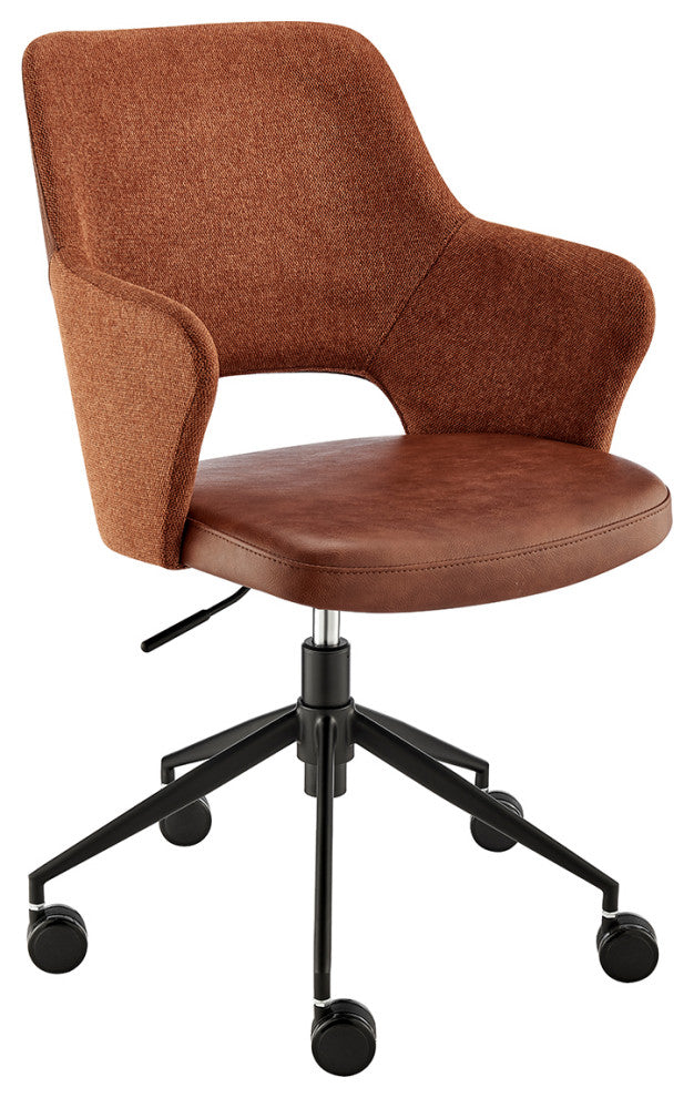 Darcie Office Chair, Brown Leatherette, Orange Fabric and Black Base