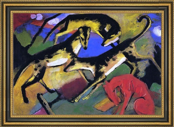 Franz Marc Playing Dogs - 16" x 24" Framed Premium Canvas Print