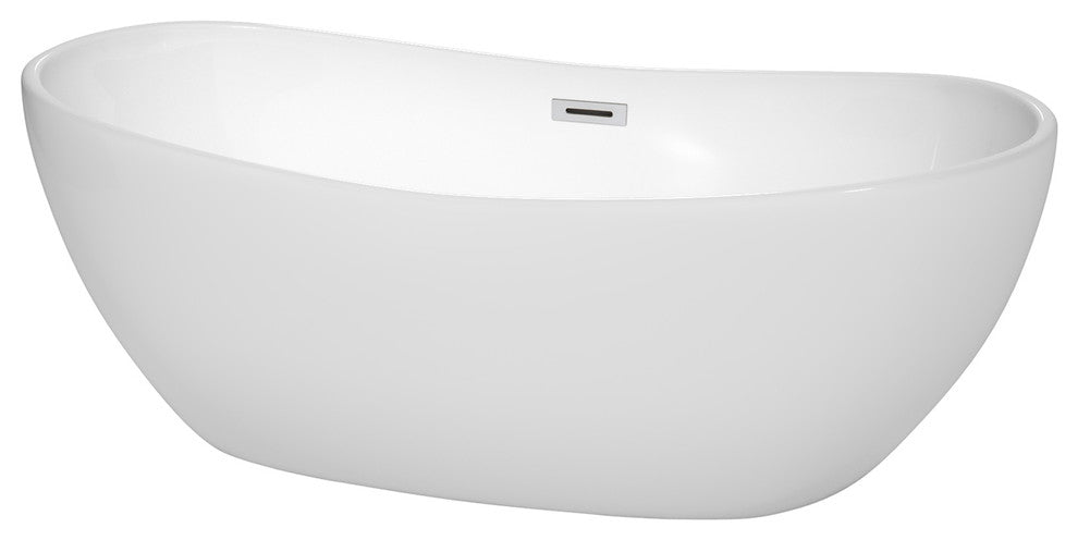 Rebecca 60 to 70" Freestanding Bathtub with options, Polished Chrome Trim, 65 Inch, No Faucet