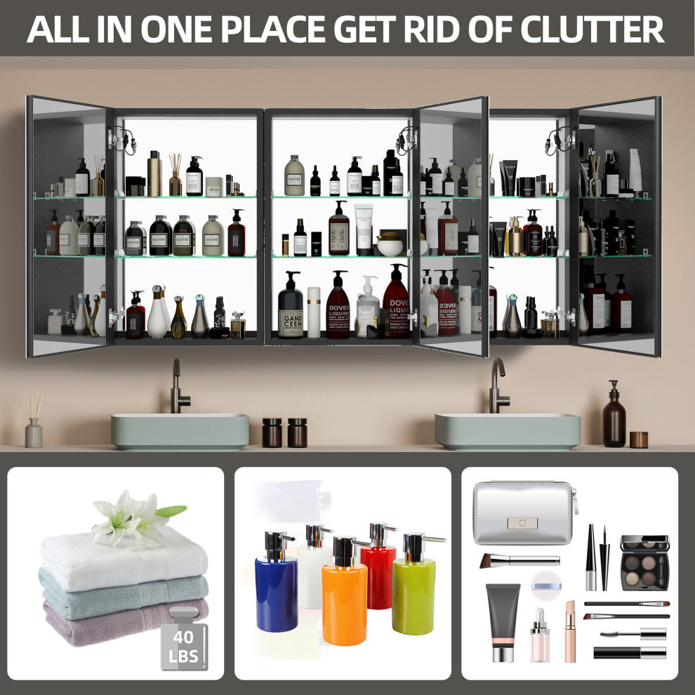 60"x30" Surface Mount Frameless Aluminum LED Medicine Cabinet With Anti-Fogger