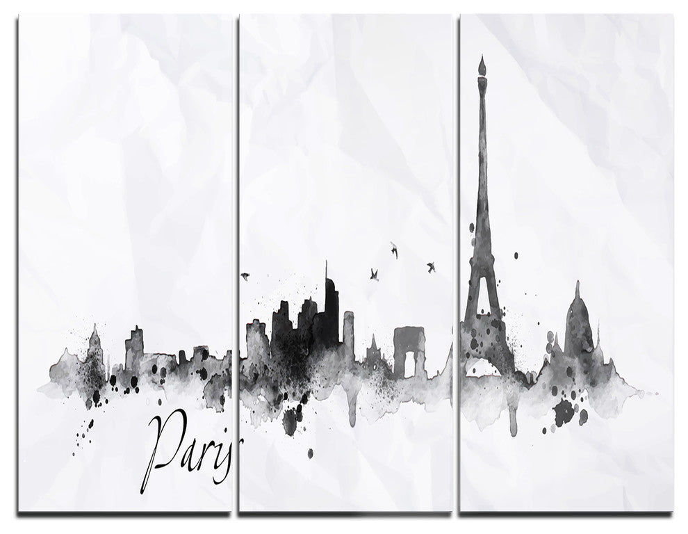 "Paris With Eiffel Silhouette" Painting Metal Wall Art, 3 Panels, 36"x28"