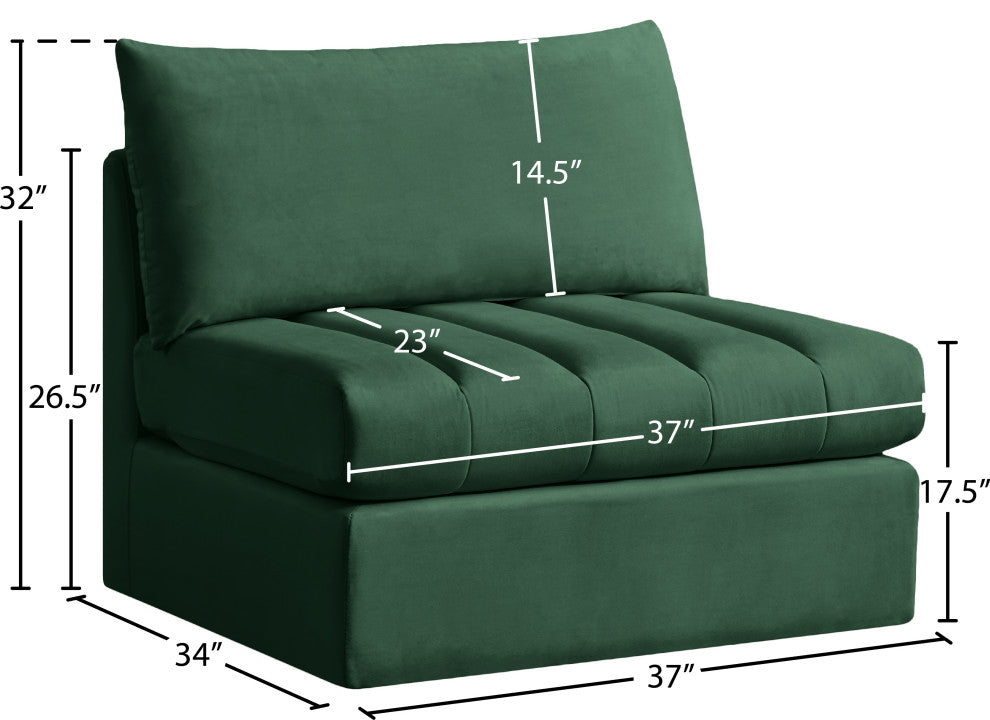 Jacob Velvet Upholstered Modular Armless Chair, Green