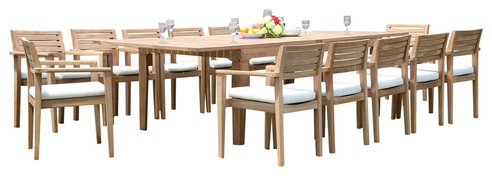 13-Piece Teak Dining Set, 122" Extn Rectangle Table, 12 Montana Stacking Chairs