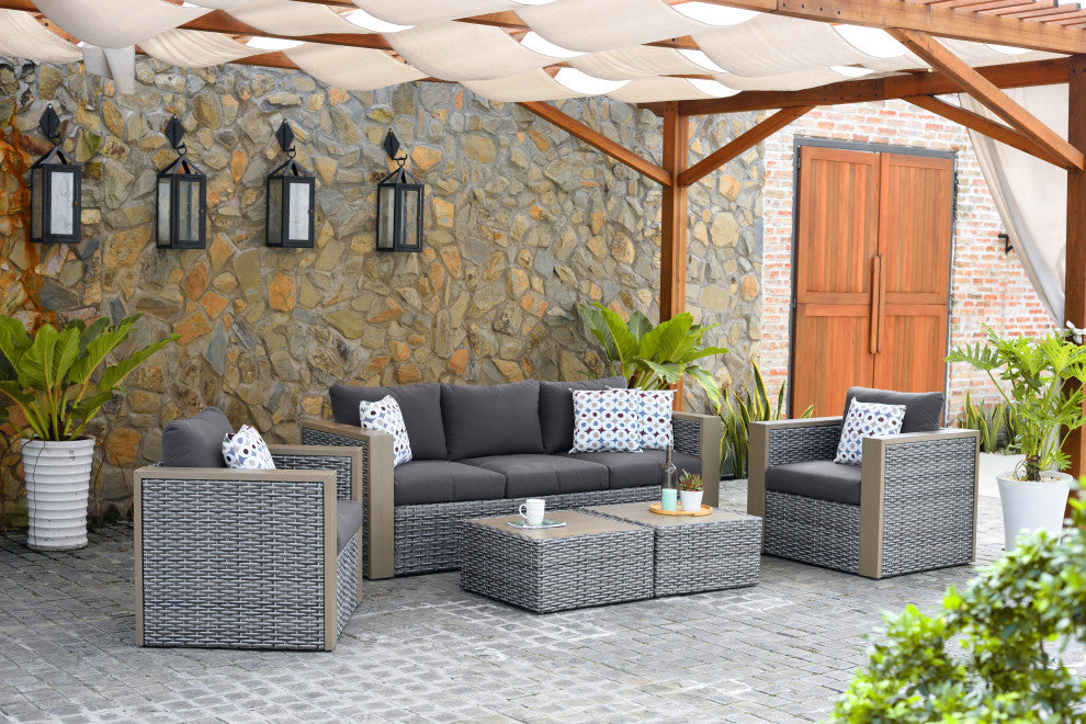 Cebu 5-Piece Wicker Patio Conversation Set Gray With Gray Cushions