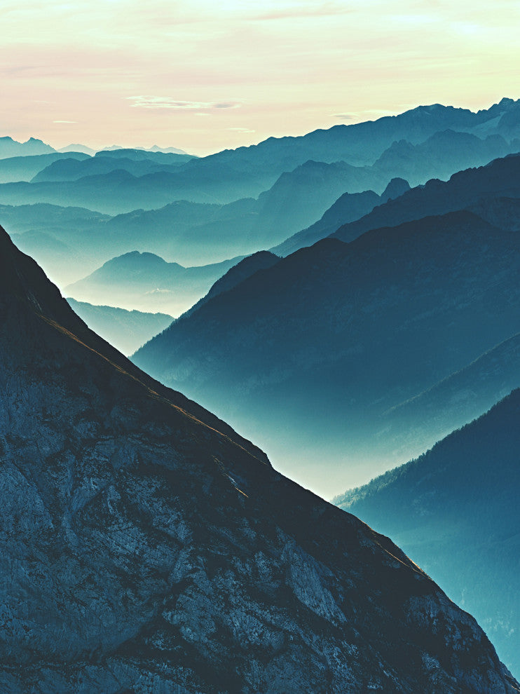 Misty Blue Silhouette Mountain Range Landscape Photo Canvas Prints, 16" X 20"