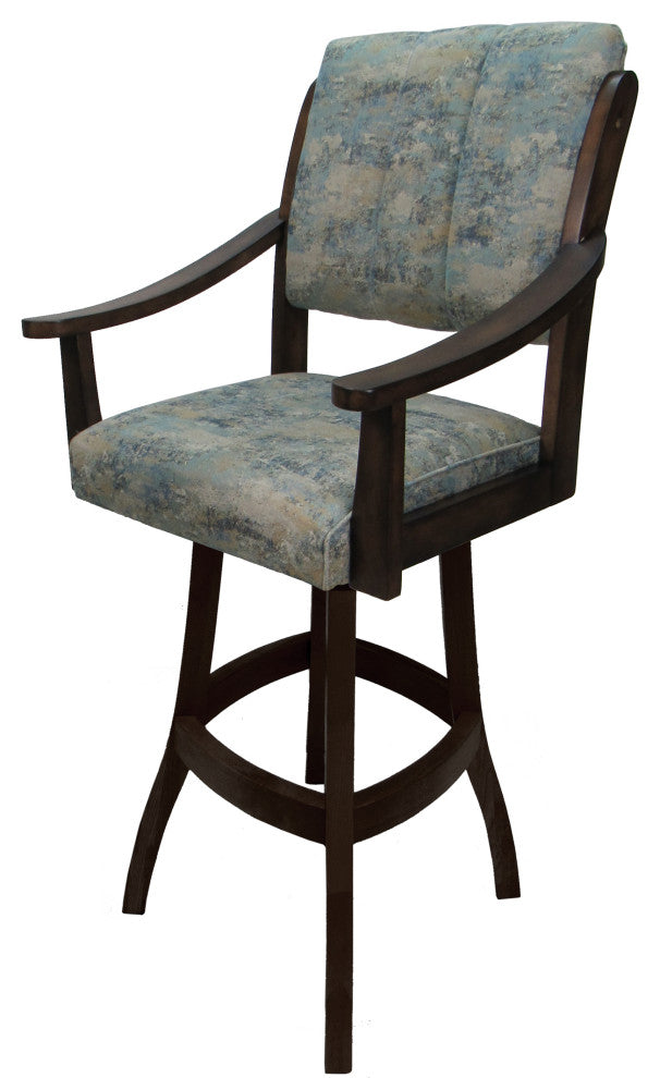 Swivel Counter Wood Bar Stool Casa on S-Base, Poet Sky on Brown, 30"