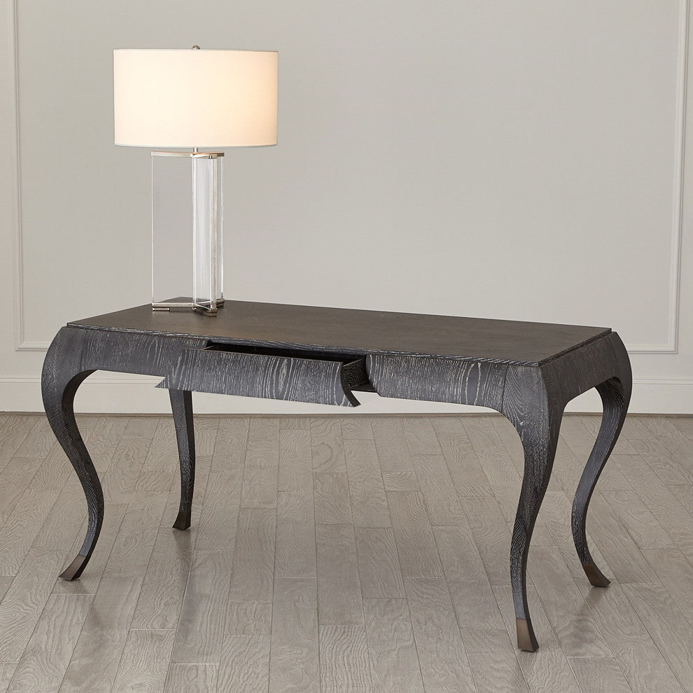 Elegant Parisian Curved Leg Writing Desk Solid Oak Wood 1 Drawer Black