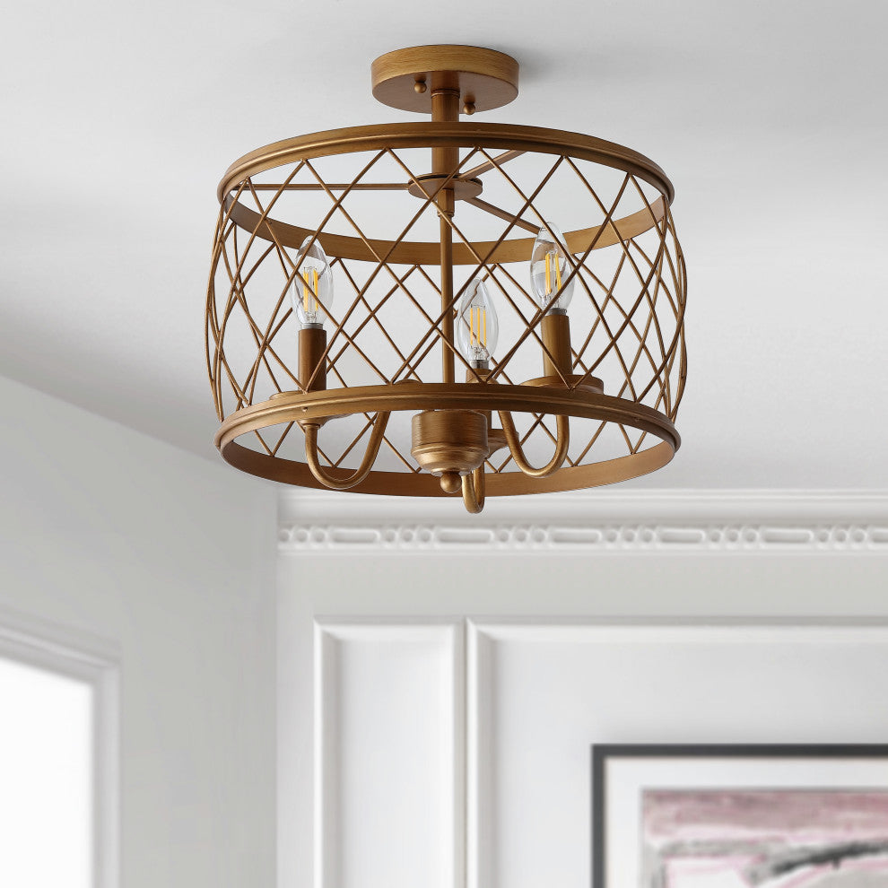 Eleanor 15" Metal LED Flush Mount Ceiling Light, Antiqued Gold