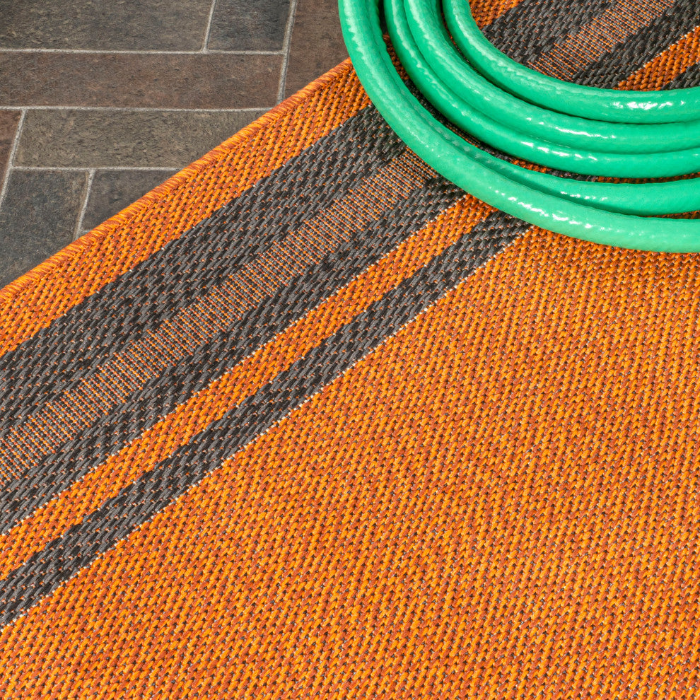 James Modern Border Stripe Indoor/Outdoor Area Rug, Orange/Dark Gray, 8x10