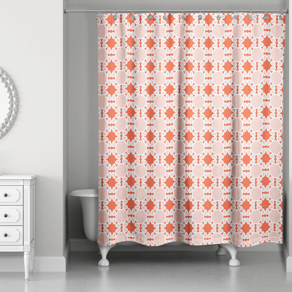 Folk Lattice Pattern in Red Shower Curtain