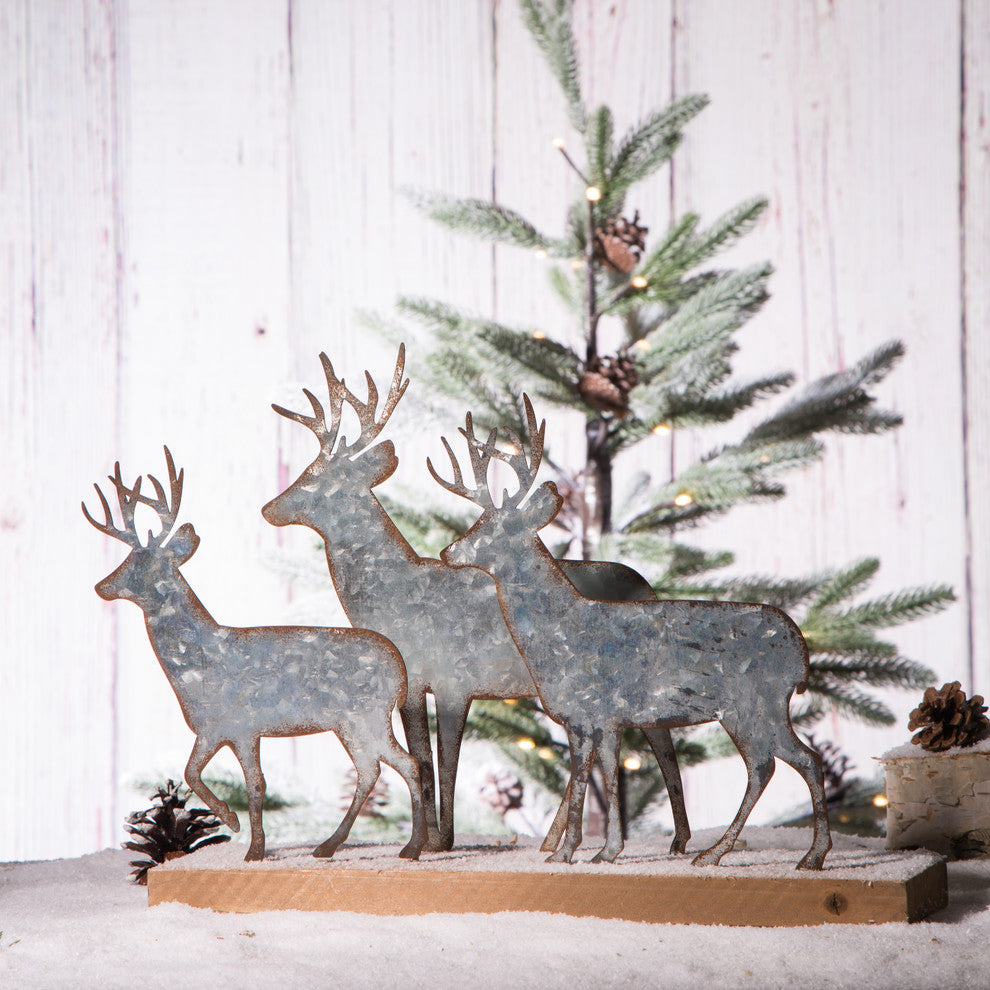 13.19" Galvanized Metal/Wooden Reindeer Table Decor