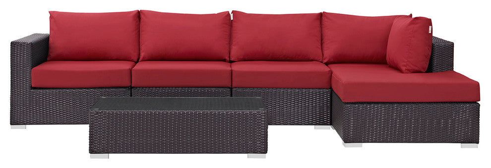 Espresso Red Convene 5-Piece Outdoor Patio Sectional Set