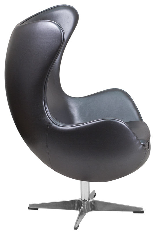 Gray Leather Egg Chair With Tilt-Lock Mechanism