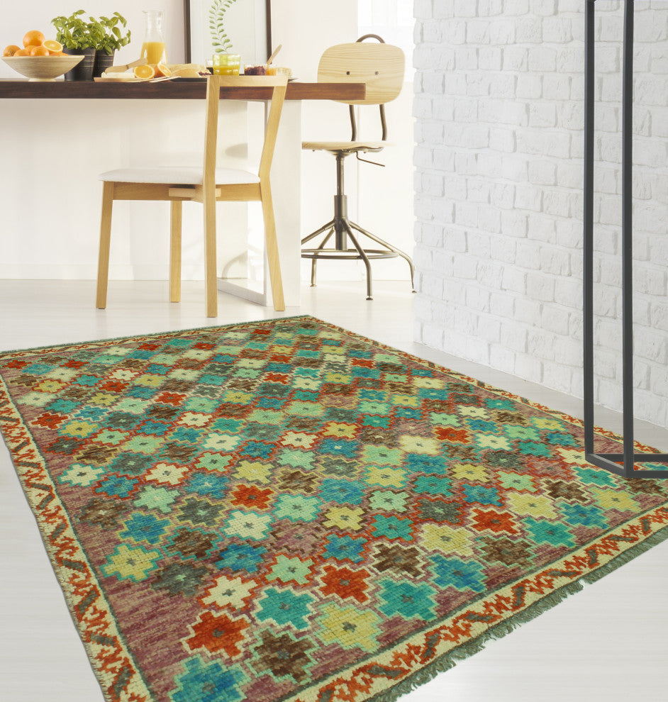 Balochi Khesraw Ivory/Purple Rug, 4'0 x 5'8