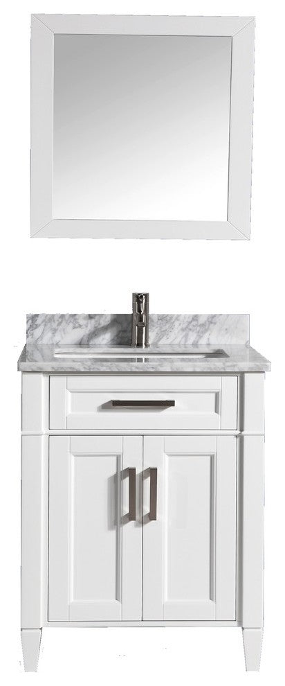 Vanity Set With Carrara Marble Top, 30", White, Led Touch-Switch Mirror