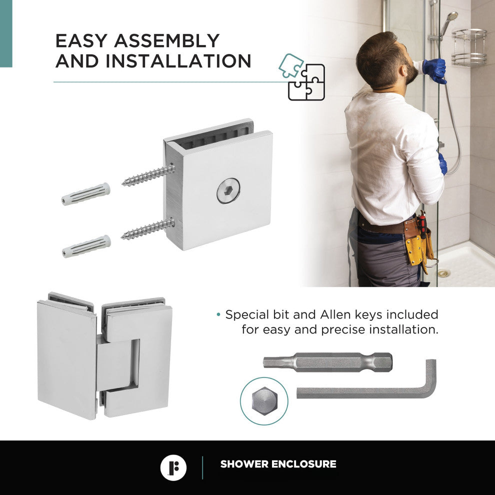Shower Enclosure Neo Angle Frameless Tempered Glass, Polished Chrome, 40" X 40"