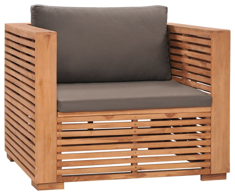 vidaXL Patio Sofa Chair With Dark Gray Cushions Solid Teak Wood