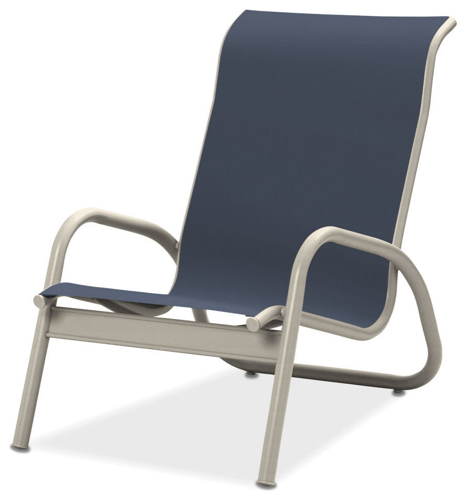 Gardenella Sling Stacking Poolside Chair, Textured Warm Gray, Augustine Denim