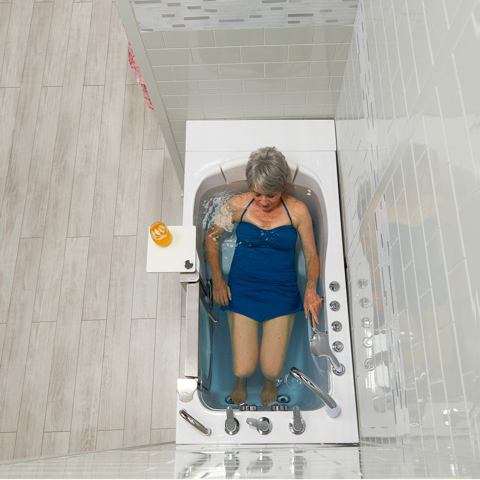Ella Elite 32"x52" Acrylic Massage Walk-In Bathtub Inward Swing Door, Dual Drain