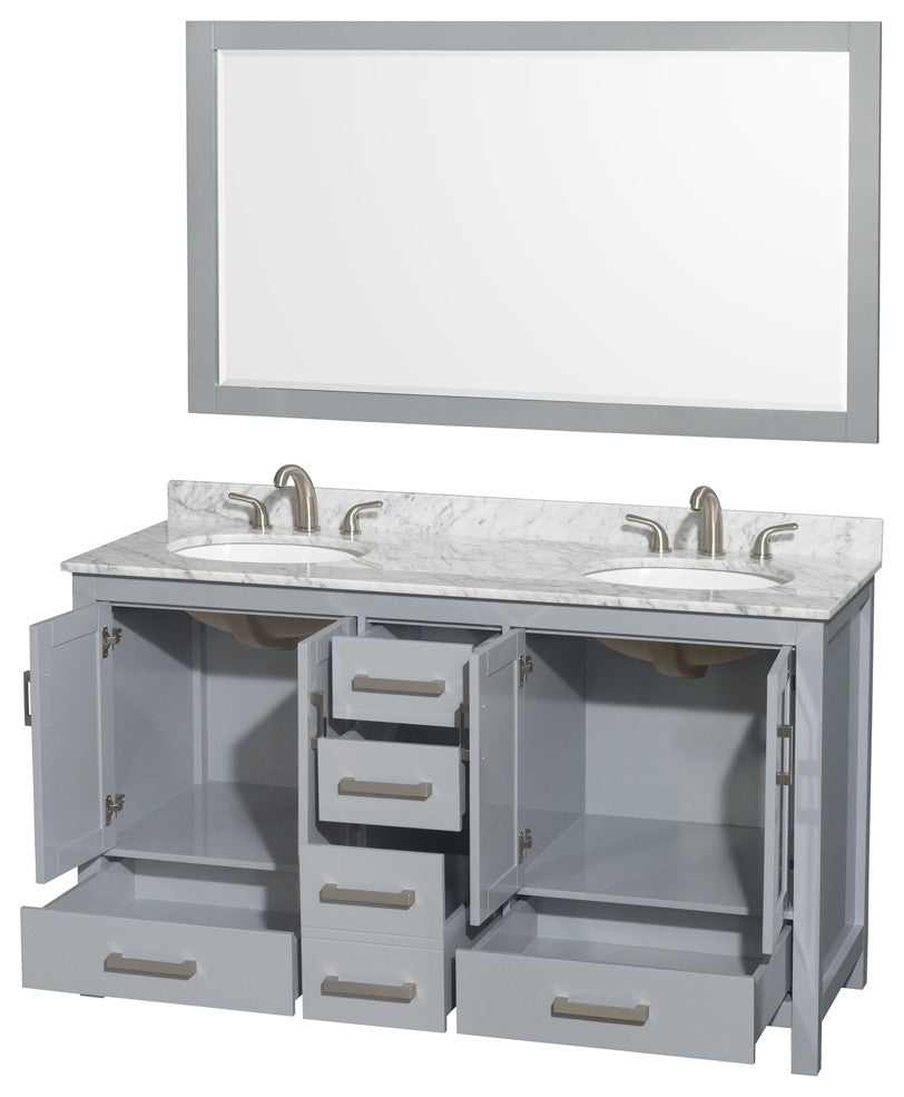 Wyndham WCS141460DGYCMUNOM58 60" Vanity in Gray + Carrera Marble and Round Sink