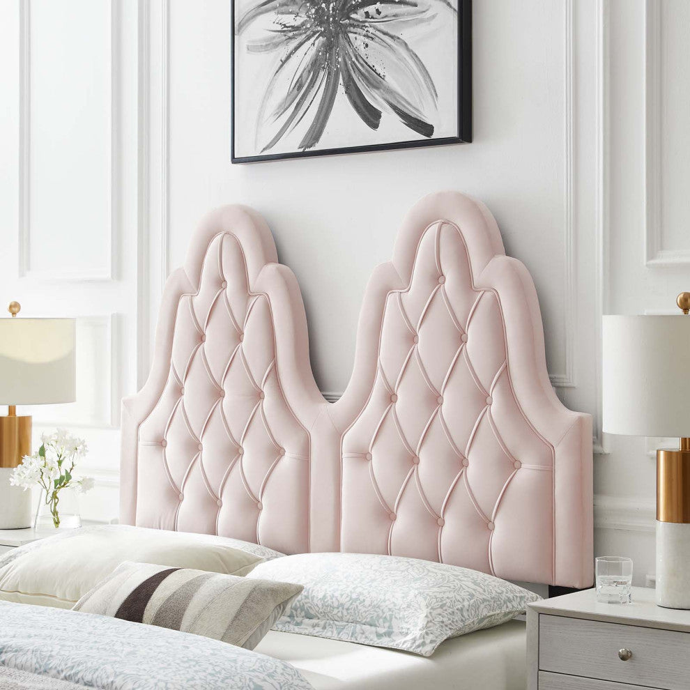Tufted Headboard, Twin Size, Velvet, Pink, Modern Contemporary, Bedroom Master