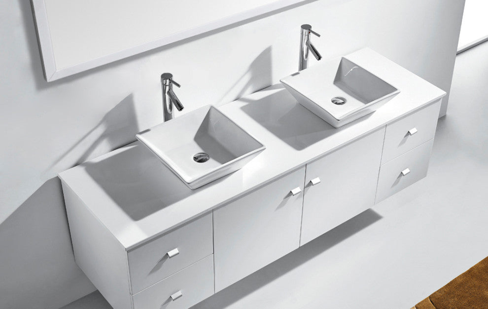 Clarissa 72" Double Bathroom Vanity Set, White, White Engineered Stone Counterto