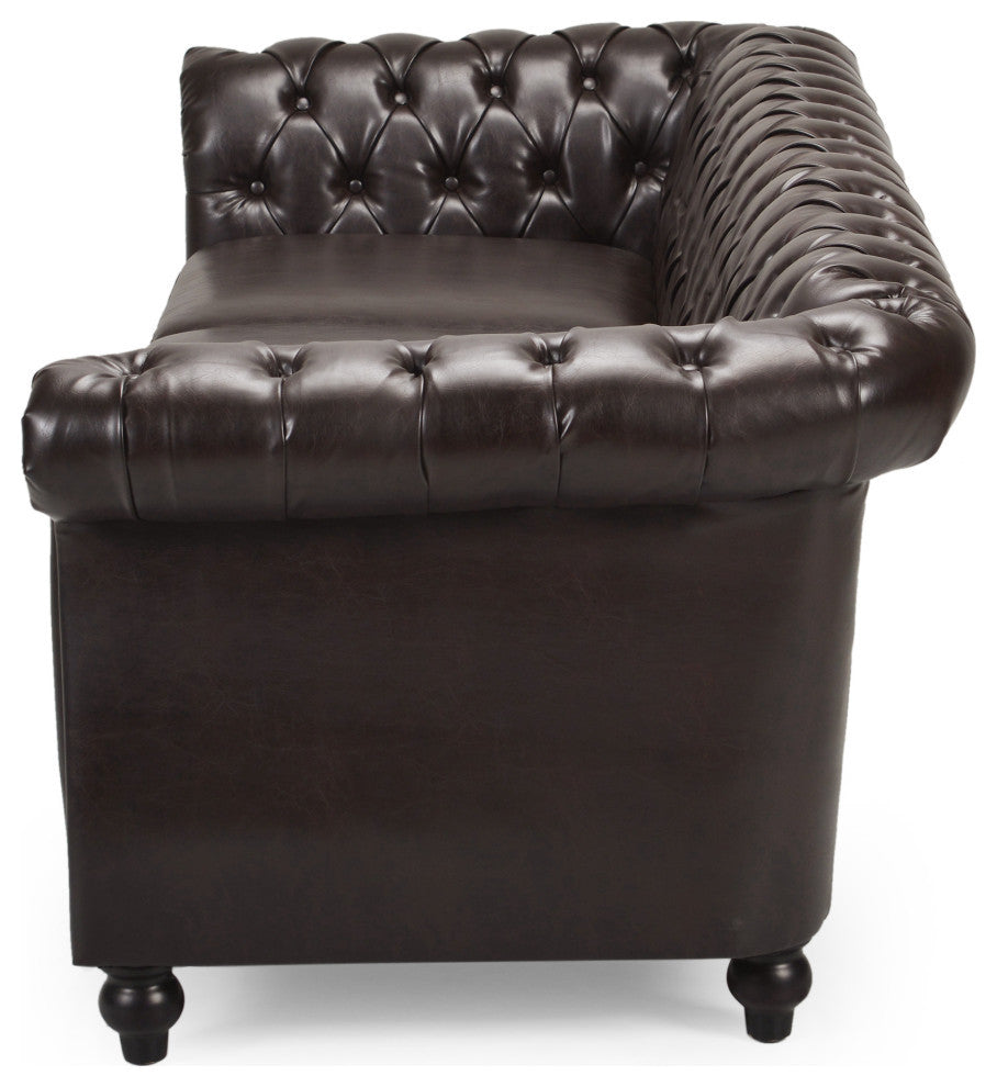 Garrison Tufted Chesterfield Faux Leather 3 Seater Sofa