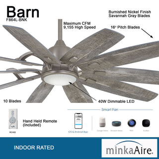Minka Aire Barn 65" LED Ceiling Fan, Burnished Nickel