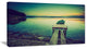 Pier and Boat in Vintage Lake, Boat Canvas Art Print, 32"x16"