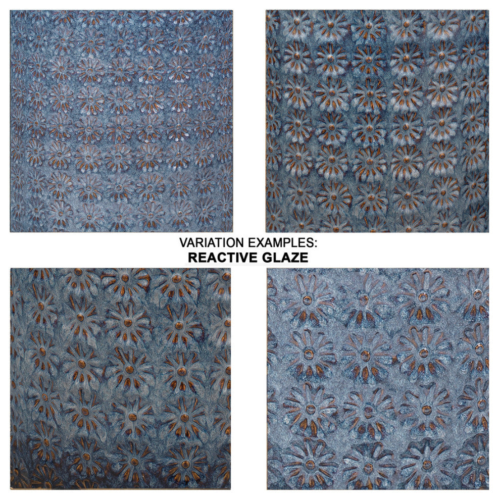 Embossed Wild Flower Pattern Ceramic Side Table Blue Bronze Print Drum Outdoor