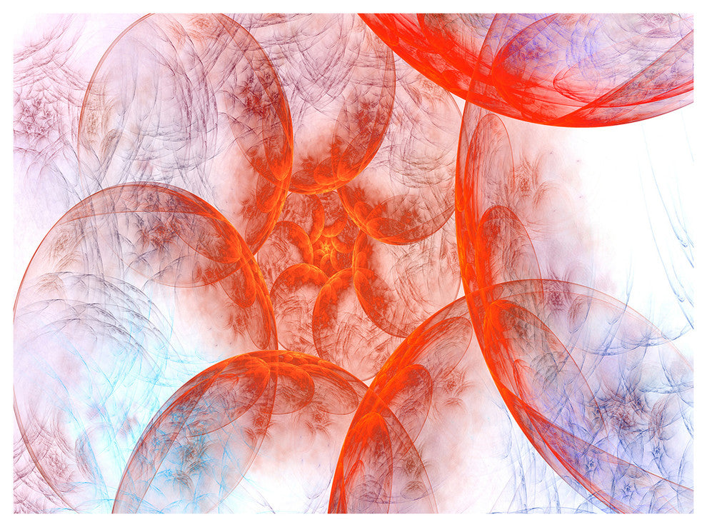 Large Red Fractal Circles, Floral Canvas Art Print, 40"x30"