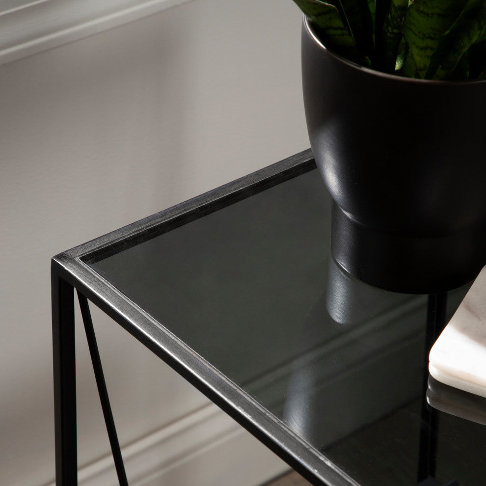 Knight Metal Glass Side Table, Black 12x12x24