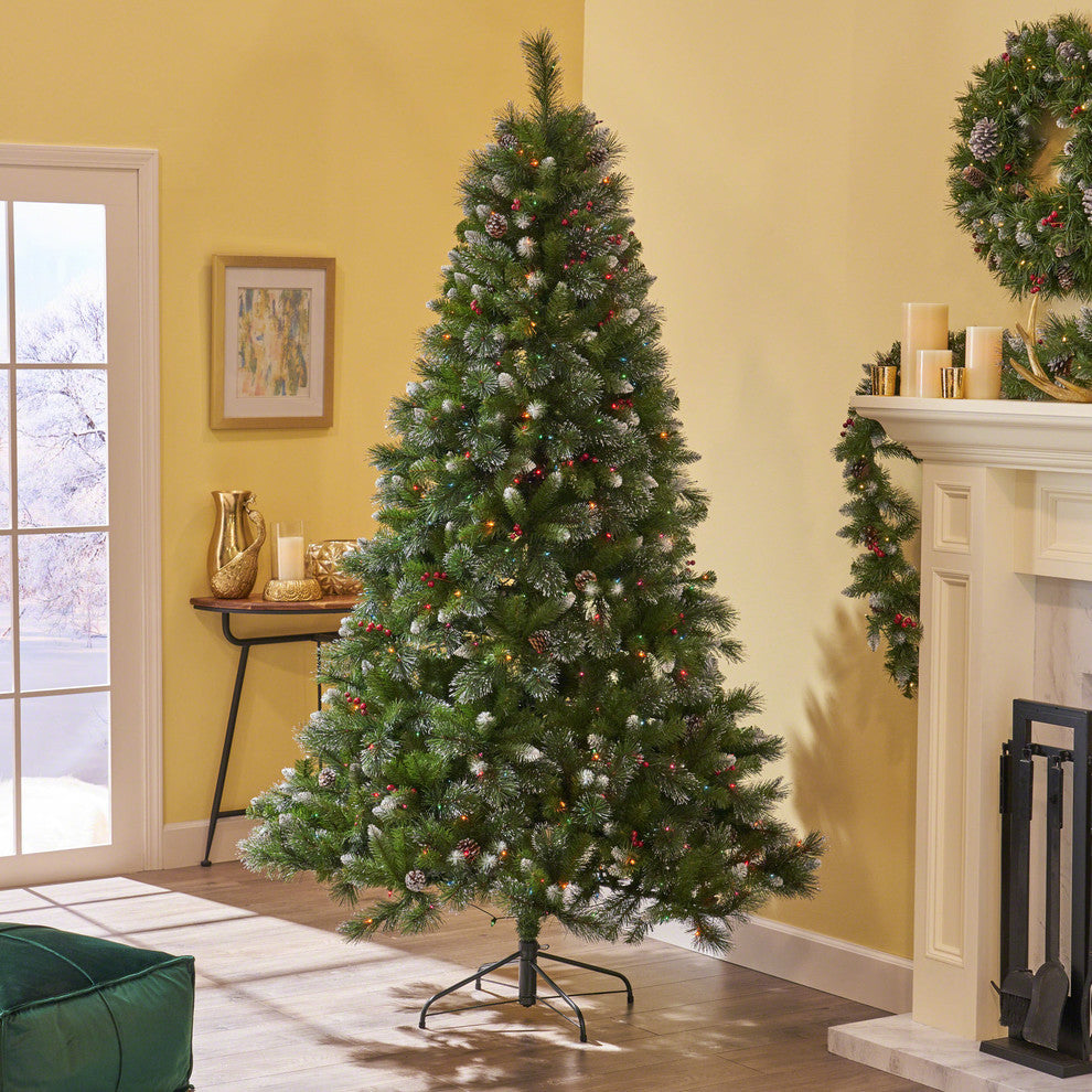 9' Mixed Spruce Artificial Christmas Tree, Pre-Lit Multi-Colored