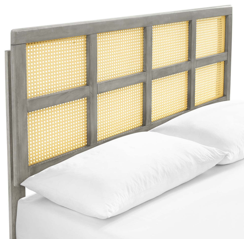 Sidney Cane and Wood Full Platform Bed With Splayed Legs Gray