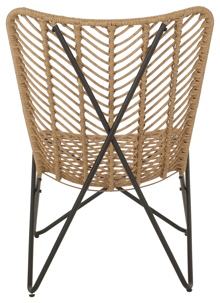 Juan Outdoor Wicker Accent Chairs, Set of 2, Light Brown/Black