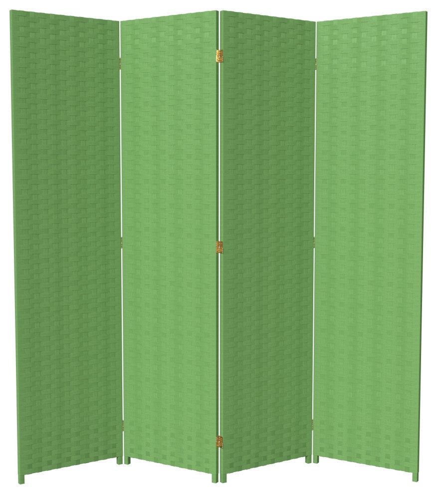 6'' Tall Woven Fiber Room Divider, 4 Panel, Light Green