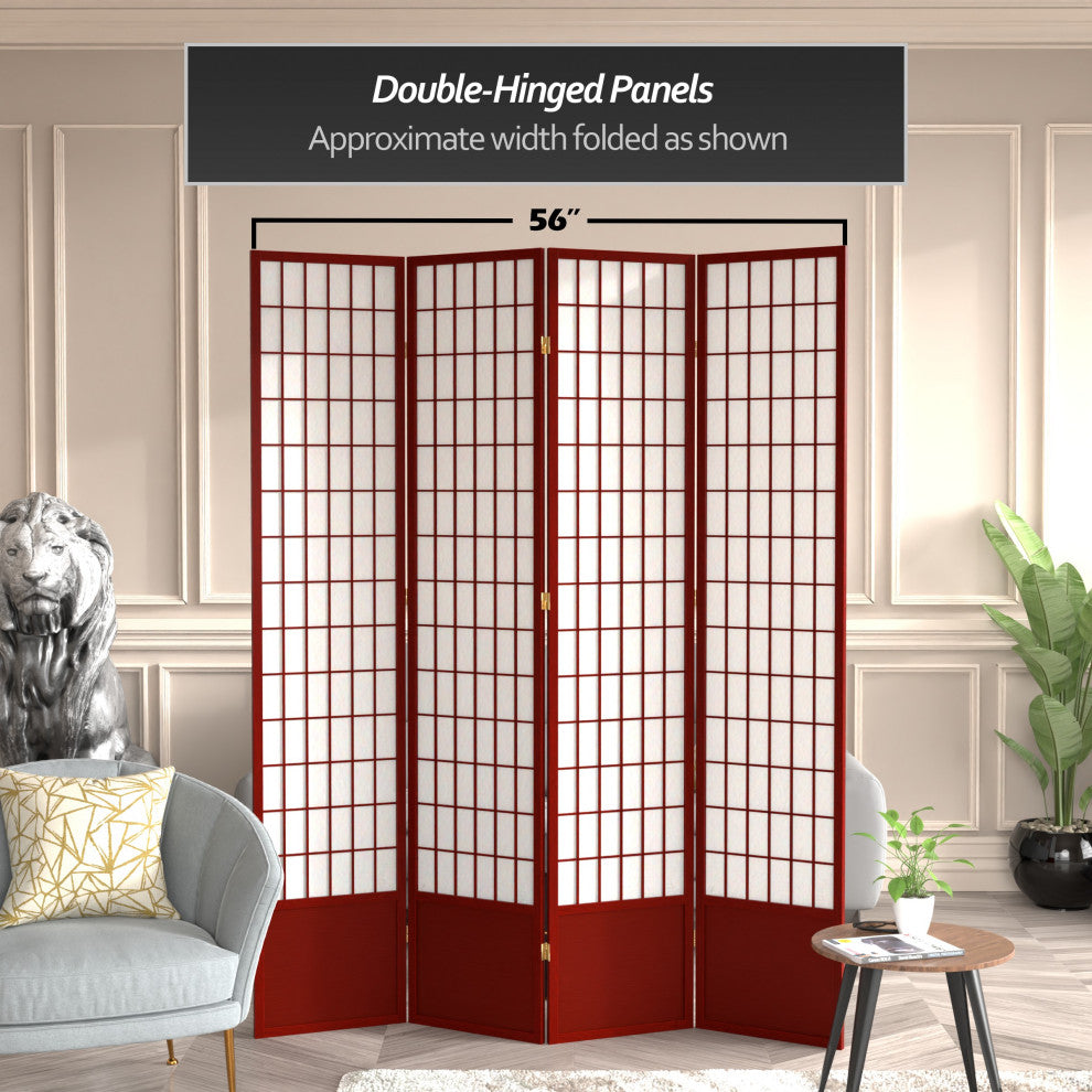 7'' Tall Window Pane Shoji Screen, Rosewood, 4 Panels