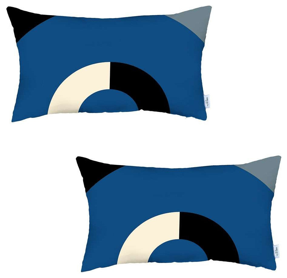 Set of 2 Blue Modern Lumbar Pillow Covers