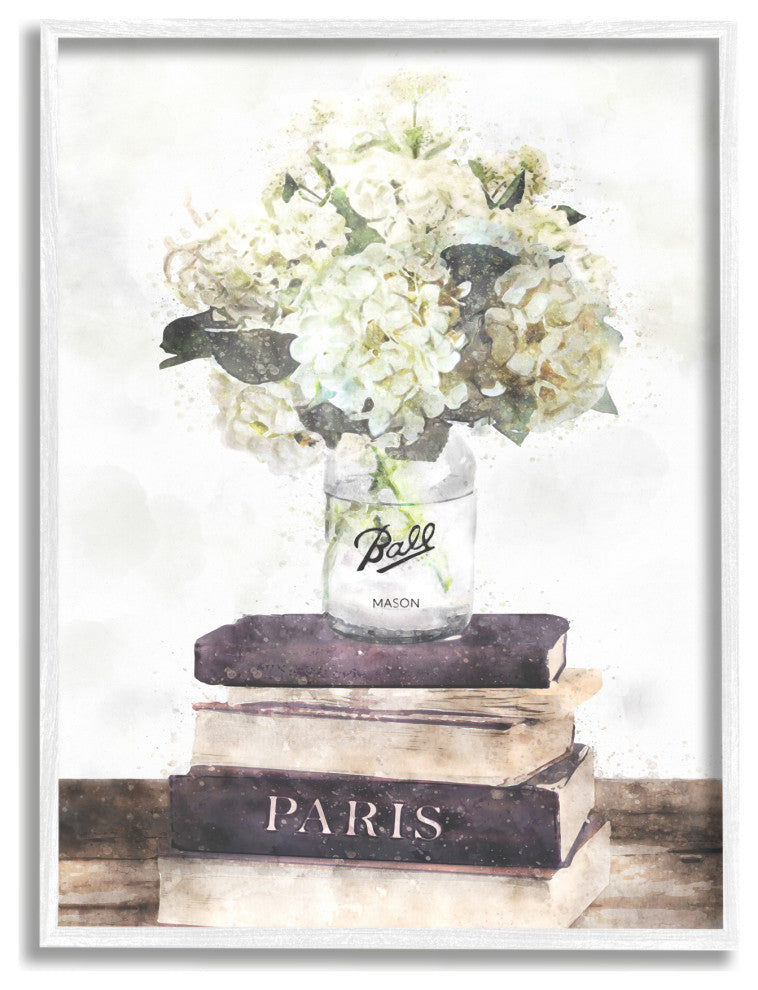 Delicate White Florals on Parisian Bookstack, 11 x 14