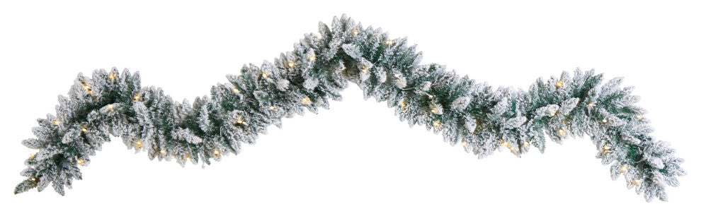 9'' Flocked Artificial Christmas Garland With 50 Warm White LED Lights