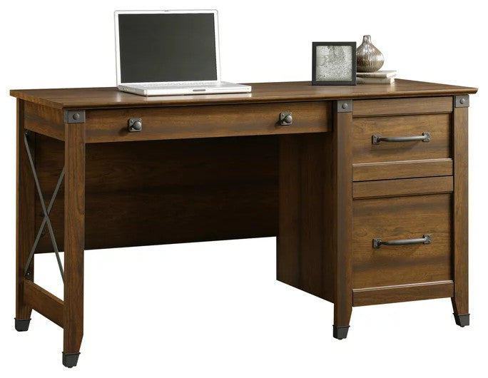 Classic Desk, Rectangular Wood Top With Storage Drawers & Metal Accents, Cherry