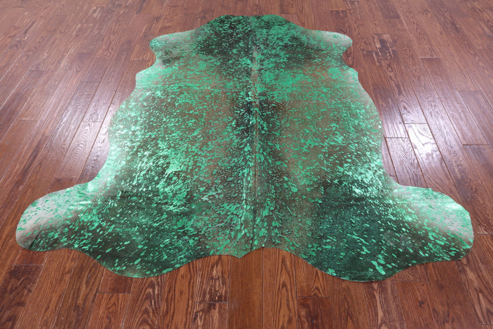 6' 7" X 6' 7" Green Metallic Cowhide Rug C2167