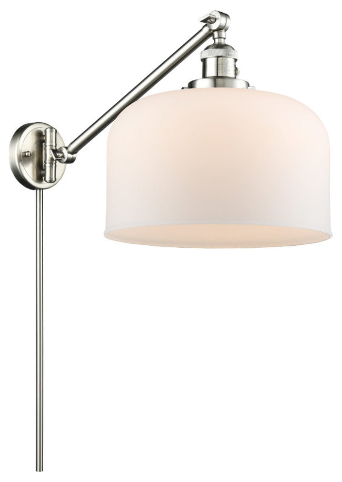 X-Large Bell 1-Light Swing Arm, Brushed Satin Nickel, Matte White