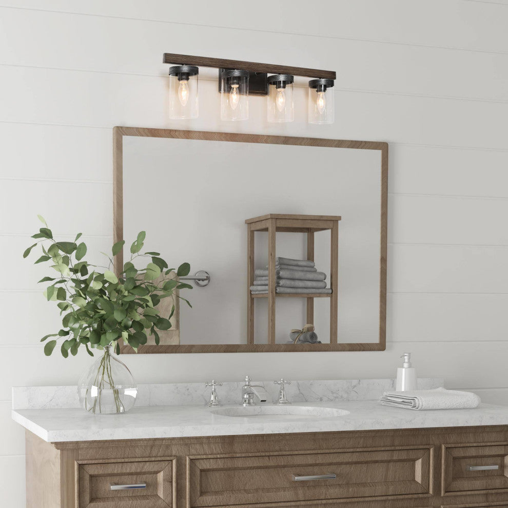 LNC 28" Farmhouse 4-Light Bathroom Vanity Light With Clear Glass