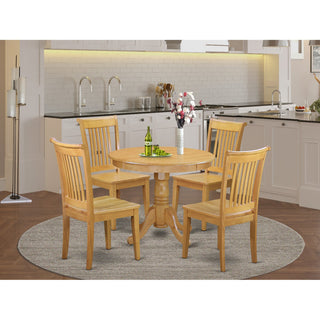 5-Piece Table Set, Dining Table and 4 Wood Seat Chairs, Oak