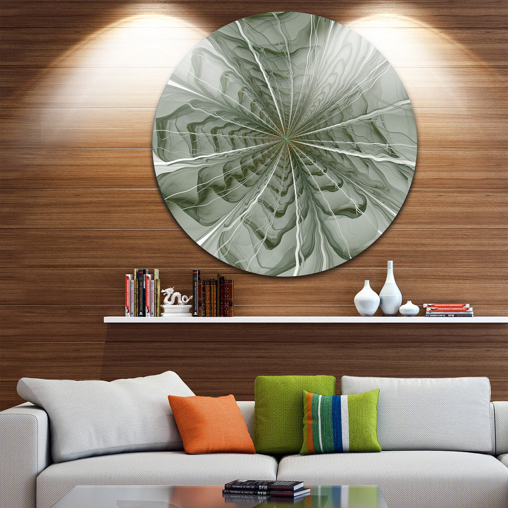 Symmetrical Light Green Fractal Flower, Floral Round Wall Art, 23"