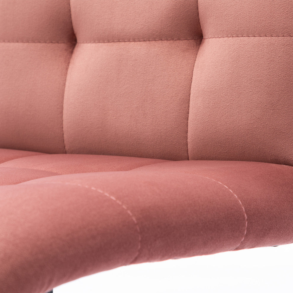 Square Tufted Desk Rolling Chair, Pink-Velvet